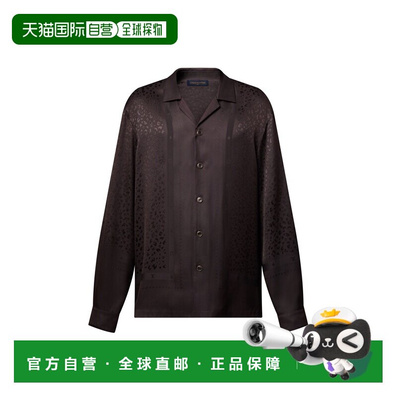 自营欧洲直邮LV路易威登 男士深棕色丝绸混纺印花睡衣衬衫上衣