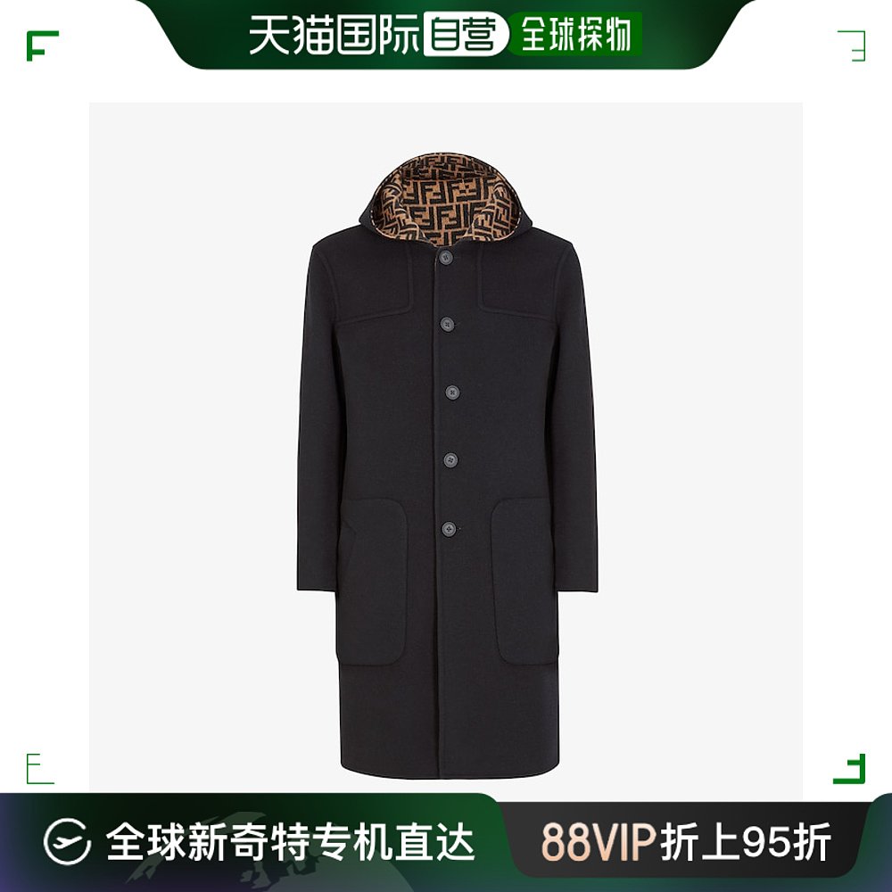 香港直邮潮奢 Fendi 芬迪 男士 粗呢外套黑色羊毛外套 FF0249A4LJ