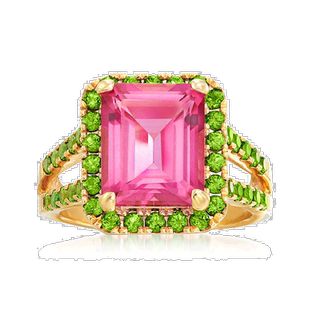 自营 Ross-Simons 18 克拉金粉红色托帕石和绿色铬透辉石戒指 粉