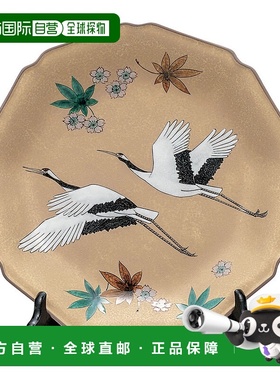 日本直邮九谷烧10号双鹤吉祥纹饰盘（附底座）