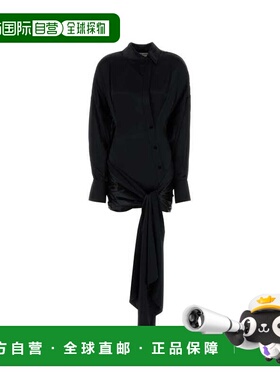 1h可退 香港直邮潮奢 The Attico 女士 黑色缎面衬衫式连衣裙 260