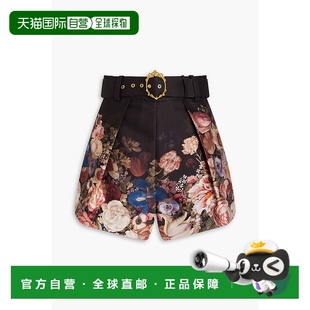 1h可退 香港直邮ZIMMERMANN 女士 束带印花真丝棉混纺斜纹布短裤