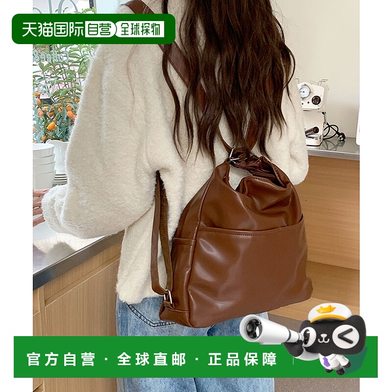 1h可退 日本直邮florist 多口袋3WAY简约PU皮革肩背包/双肩包/托