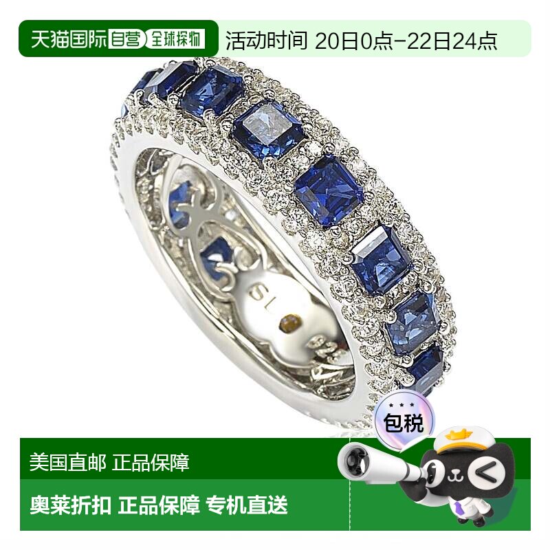 自营Suzy Levian 纯银蓝宝石和钻石现代永恒戒指 蓝色 美国奥莱直