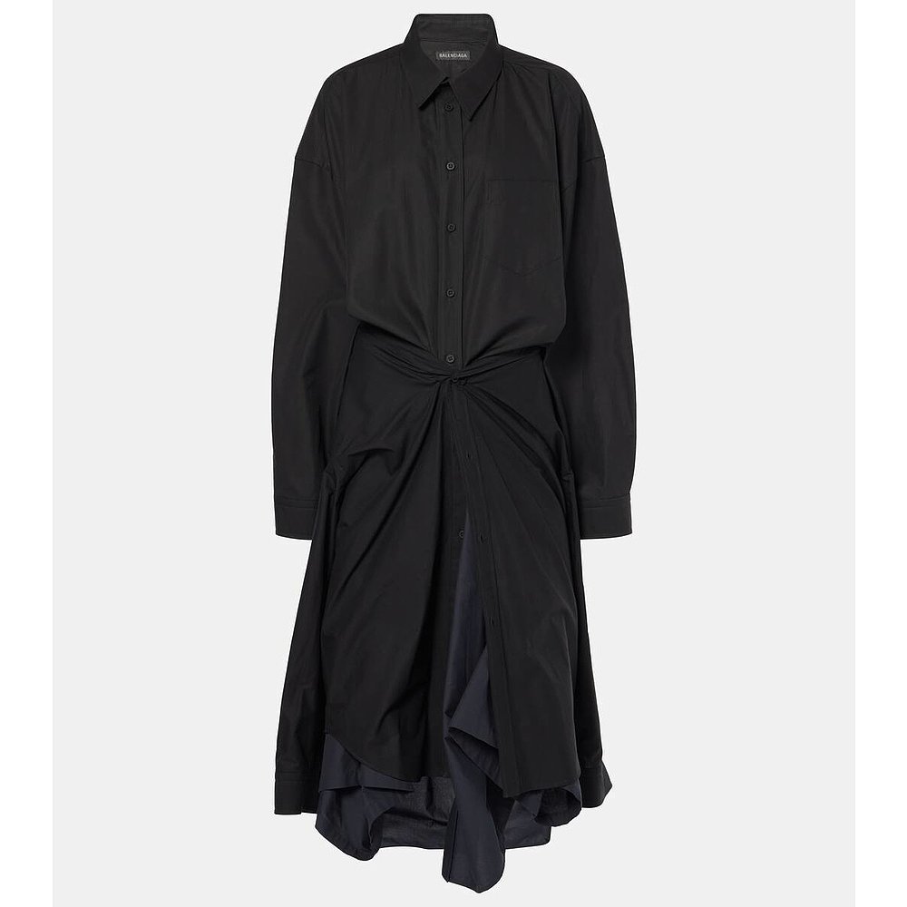 Balenciaga 巴黎世家 女士 褶皱绑带棉质衬衫式连衣裙 000895