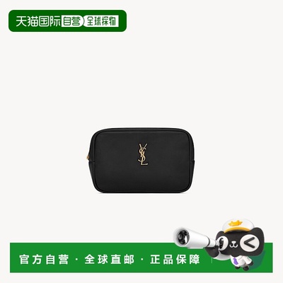 自营欧洲直邮YSL圣罗兰 CALYPSO系列女士黑色小羊皮拉链化妆包