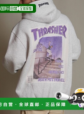 1h可退 日本直邮THRASHER 男女同款 加绒连帽卫衣 宽松盒型剪裁