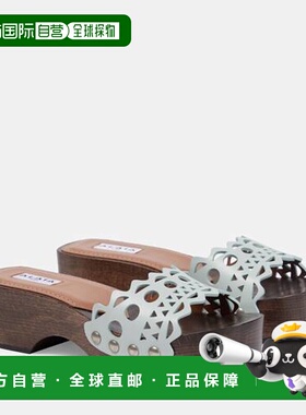 香港直邮Alaia 女士 Vienne 皮质木质凉拖 green绿色 舒适时尚