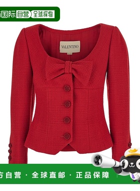 香港直邮valentino 华伦天奴 女士 红色花呢初剪羊毛夹克 7B0CE4X