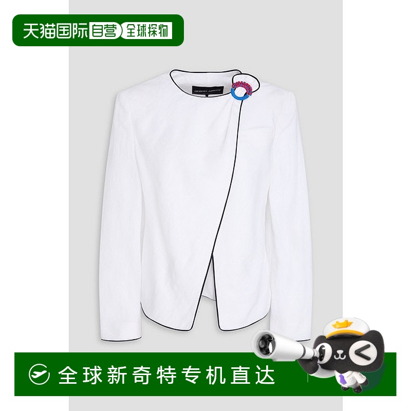 1h可退 香港直邮Armani 阿玛尼 女士 嵌花亚麻夹克 2SHGG0THT036