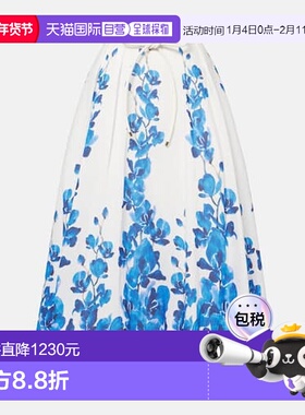 1h可退 香港直邮REBECCA VALLANCE 女士 Blues 兰色花朵中长半身