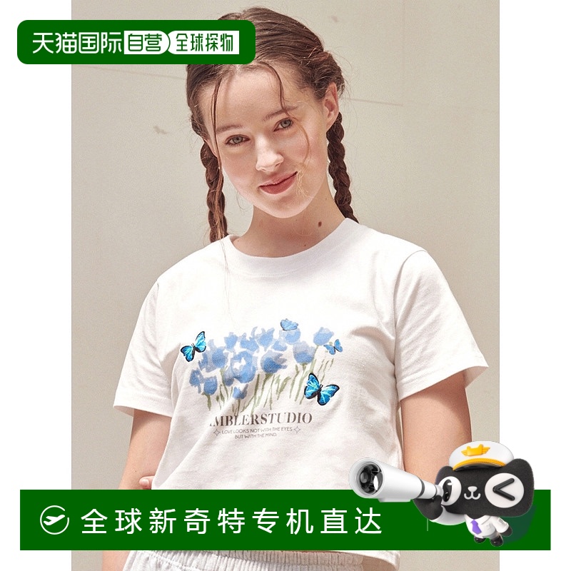 韩国直邮AMBLER蓝色蝴蝶短款 T恤 ACR404（白色）