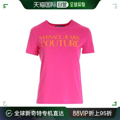 香港直邮VERSACE JEANS 女士粉色圆领T恤 71HAHF00-CJ00F-455