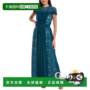 自营Tadashi Shoji Pleated Lace Panel Gown - green 美国奥莱直