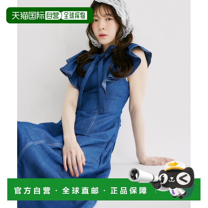 日本直邮tocco closet 女装 轻盈牛仔连衣裙 领结蝴蝶结+荷叶袖设