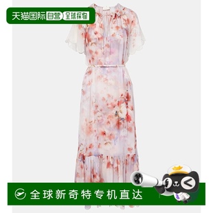 1小时内可退 香港直邮ZIMMERMANN 女士 褶皱花朵束带中长连衣裙