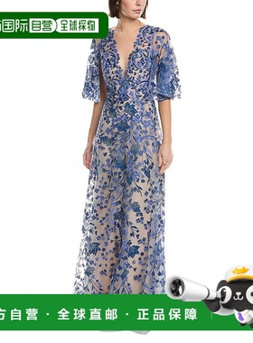 自营Marchesa Notte Embroidery On Tulle Gown - blue 美国奥莱