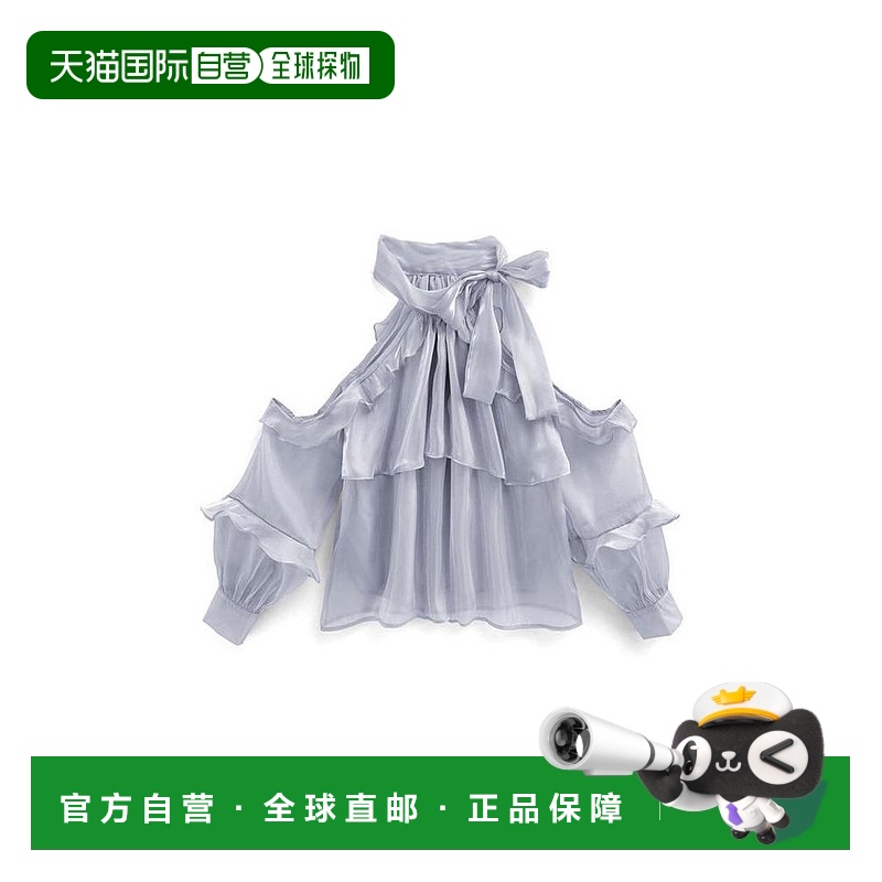 日本直邮日潮 GRL露肩透视丝带荷叶边蝴蝶结泡泡袖长袖衬衫AT2333