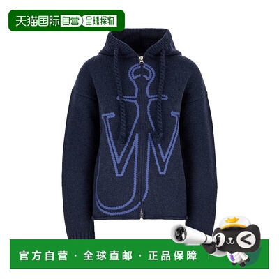 1h可退 香港直邮J.W. Anderson 女士 海军蓝羊毛针织开衫 KW1499Y