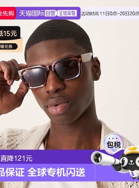 1h可退 香港直邮潮奢 ASOS 男士 bevel frame 设计龟甲纹酒红色镜