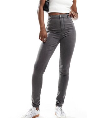 潮奢 Noisy May 女士 Noisy Ella 五月高腰水洗紧身牛仔裤(灰色)
