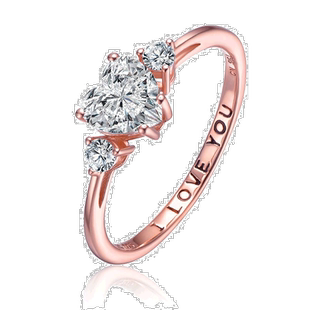 自营 genevive纯银镶透明方晶锆石心形“我爱你”承诺戒指 - 玫瑰