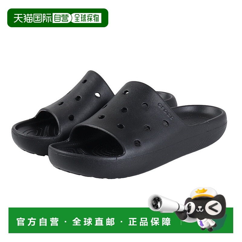 日本直邮Crocs卡骆驰 EVA 单色 圆头 一字拖鞋 男女同款 黑色新款