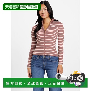 自营guessZinnia Striped Zip Sweater - roasted chestnut 美国