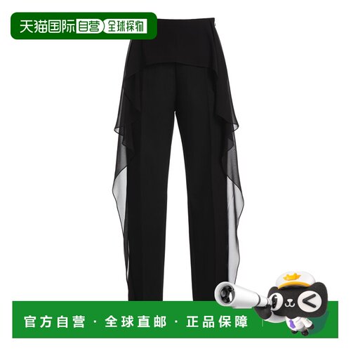 美国直邮Lanvin 朗雯 女士 荷叶边直筒羊毛长裤 black黑色 舒适时