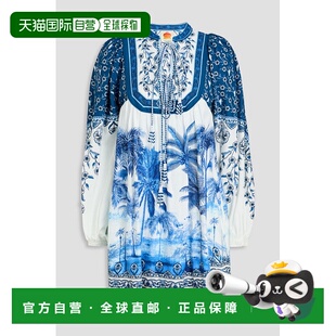 1h可退 香港直邮FARM RIO 女士 褶皱印花亚麻混纺迷你连衣裙 3338