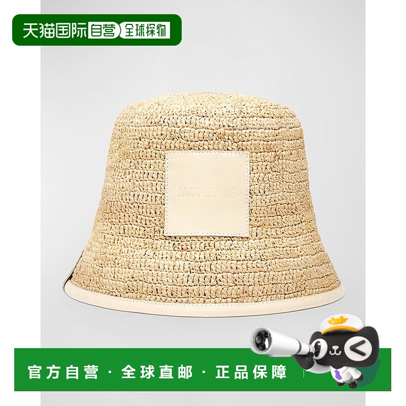 1h可退 【美国直邮】Jacquemus Le Bob Soli 拉菲草与黑色皮革渔