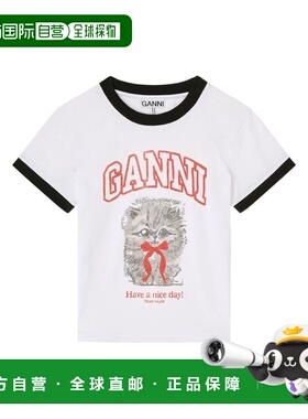 1h可退 香港直邮GANNI 甘尼 女士 MARGOT KITTY 有机棉T恤 A10500