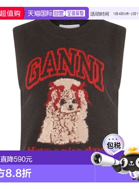 1h可退 香港直邮GANNI 甘尼 女士 黑色沙色羊毛混纺针织衫 A10700