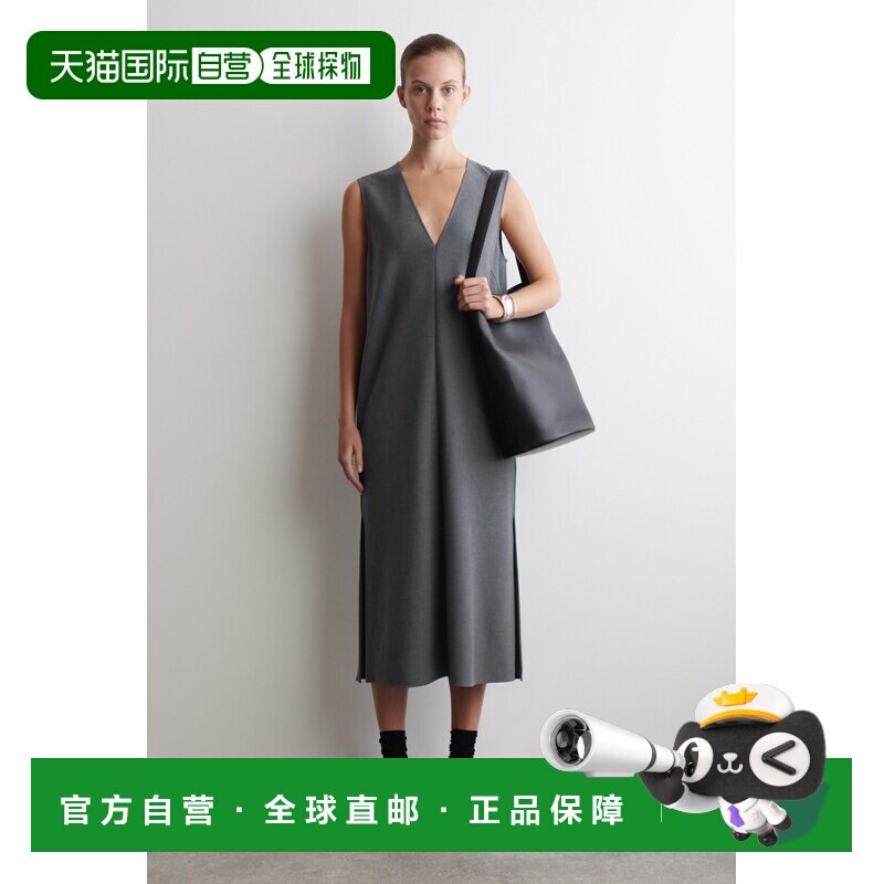 自营欧洲直邮COS 女士灰色再生聚酯纤维V领针织无袖连衣裙女装图片
