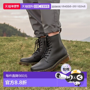 欧洲直邮dr. martens 女黑色平底玫瑰刺绣8孔时尚休闲复古马丁靴
