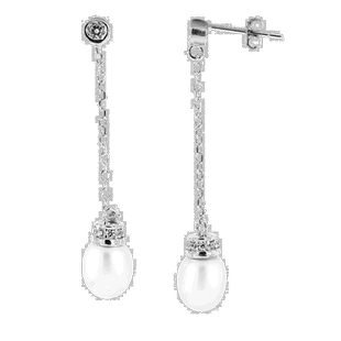 自营 splendid pearls悬垂纯银 7-7.5 毫米淡水珍珠耳环 - 白色