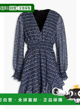 1h可退 香港直邮Maje 女士 褶裥蕾丝迷你连衣裙 MFPRO03081BLEU