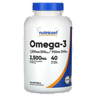 香港直邮Nutricost,Omega-3，833 毫克，120 粒软胶囊热量鱼油