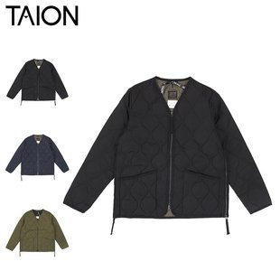 日本直邮Taion 羽绒服外套V领拉链外套 黑色橄榄色TAION-101ZML-1