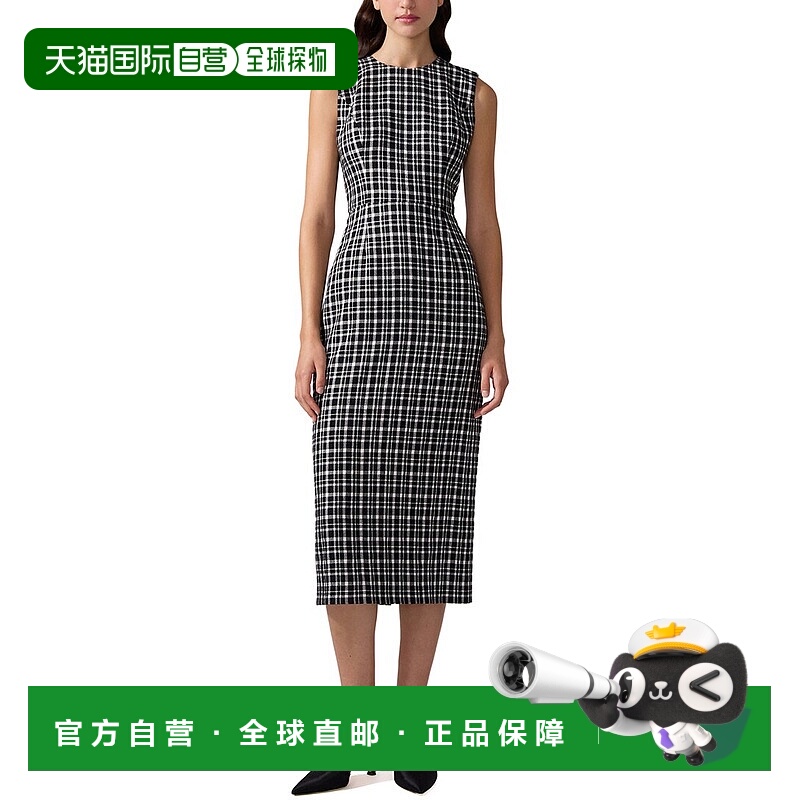 自营Carolina Herrera圆领羊毛混纺Midi连衣裙-黑色 美国奥莱直发