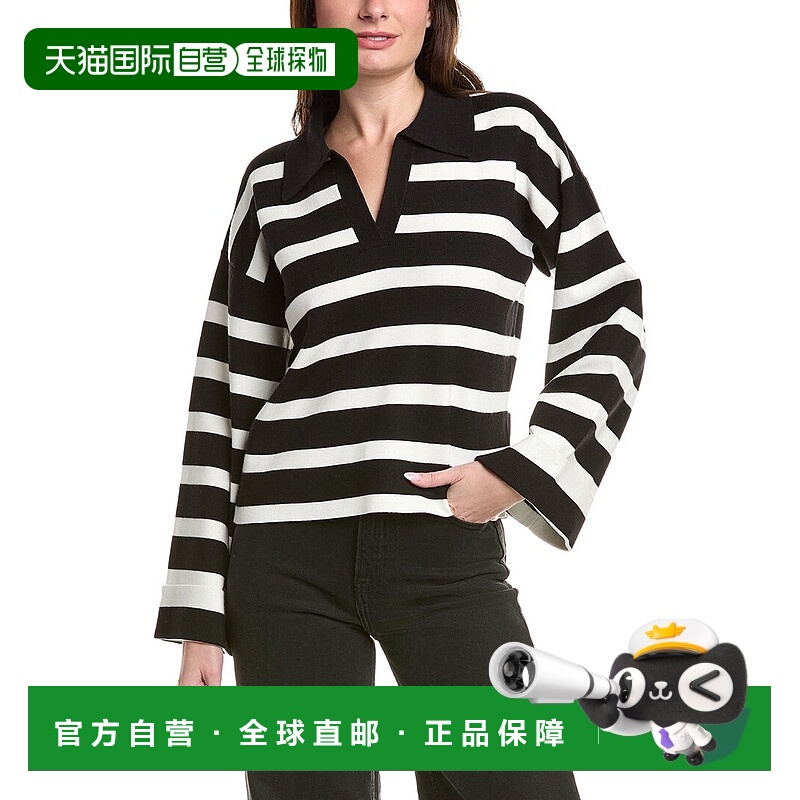 自营English Factory Striped Collared Cropped Sweater - black