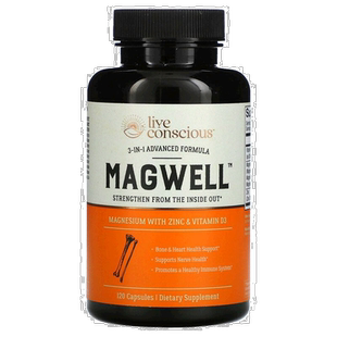 香港直邮Live Conscious,MagWell,3 合 1 高级,120 粒胶囊