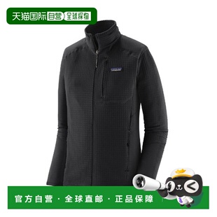 自营欧洲直邮PATAGONIA R1女士黑色再生聚酯拉链抓绒衣夹克
