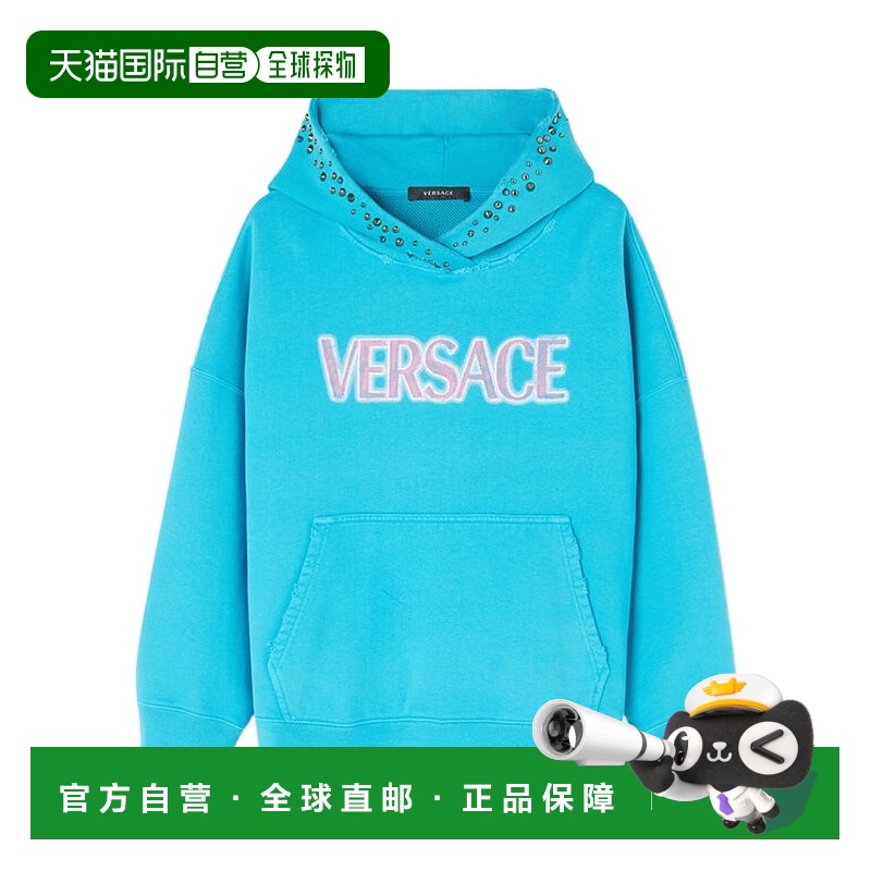香港直邮VERSACE 23SS 铆钉仿旧徽标长袖连帽衫 Women范思哲