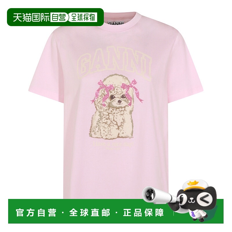 1h可退 香港直邮潮奢 GANNI 甘尼 女士 白垩色粉色棉质T恤 A10500
