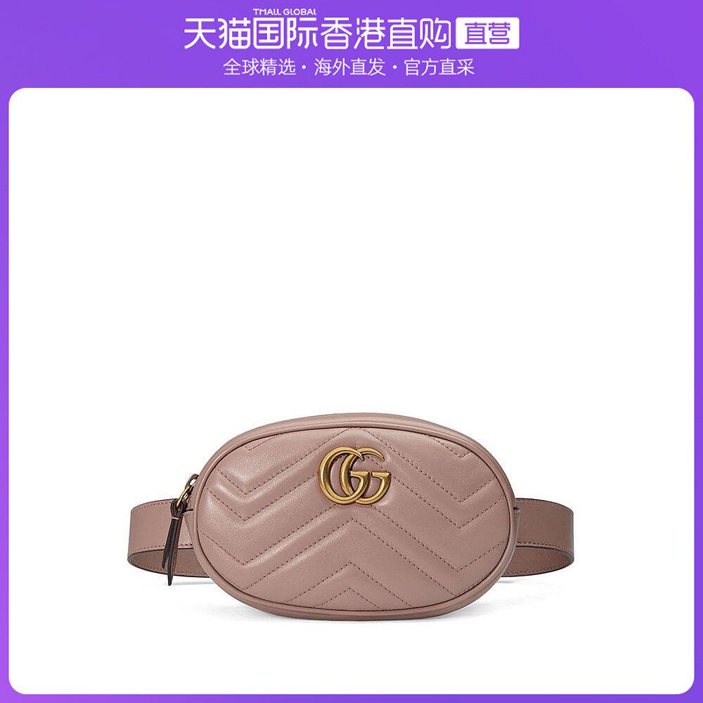 自营gucci古驰女士腰包迷你v形线条轻便短款双g徽标拉链式