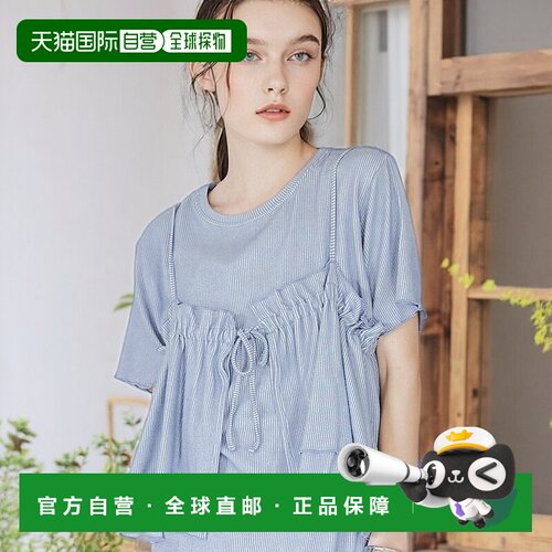 1h可退 日本直邮COEN女士夏季两穿设计蕾丝边吊带背心T恤套装 762