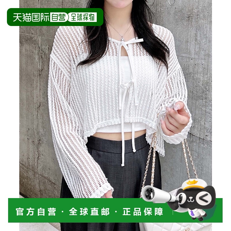 1h可退 日本直邮INGNI 女士前绑带网眼开衫短外套 1999600089