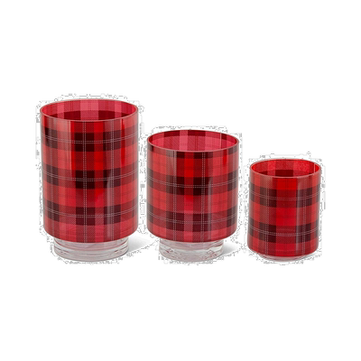 自营 K&K Interiors 格子呢玻璃容器 3 件套 - 图案 美国奥莱直发