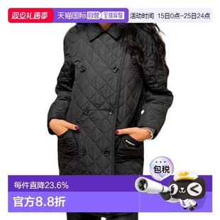 欧洲直邮BURBERRY博柏利女士黑色字母印花翻领双排扣棉服 自营